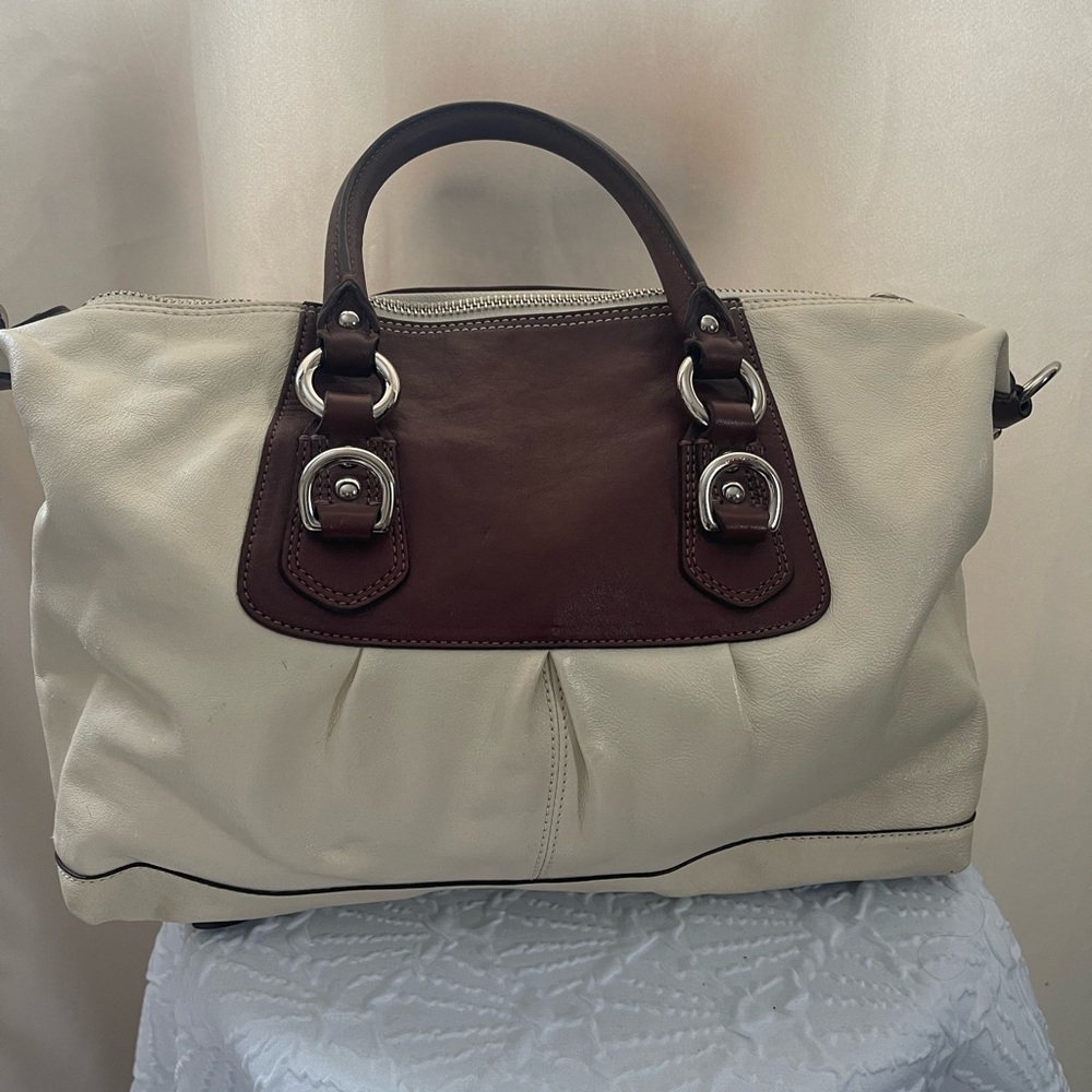 NWT Coach Ashley Leather Satchel Purse Bag White/Bark $698 - Picture 2 of 10